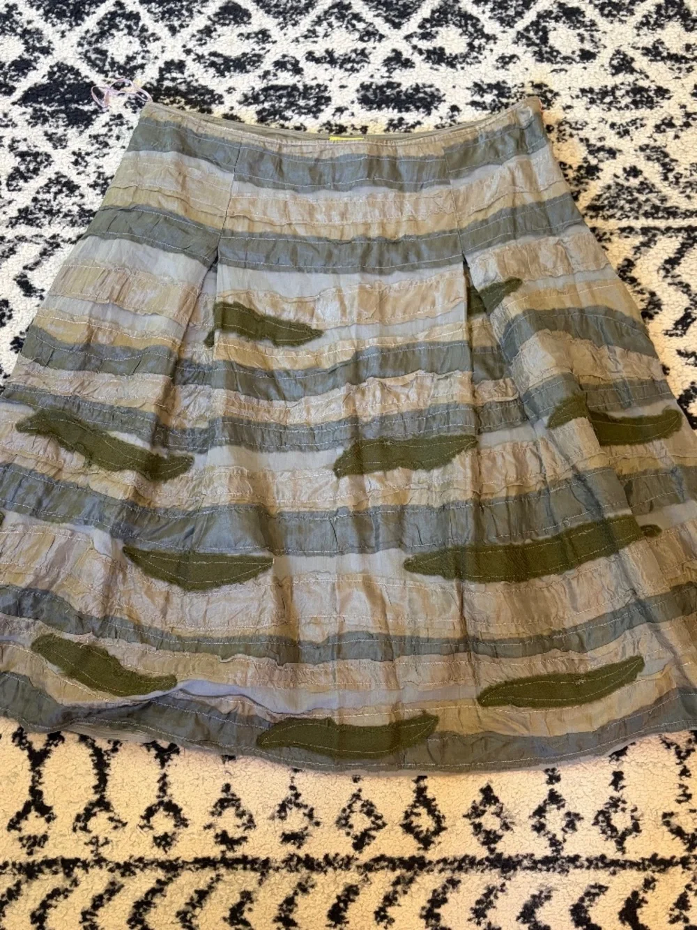 Chan Luu Silk Cotton Gray Green Textured Midi Skirt L Earth Tone Minimalist EUC